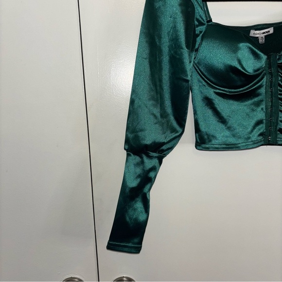 Fashion Nova Green Puff Sleeve Crop Blouse Size XS - Picture 6 of 15